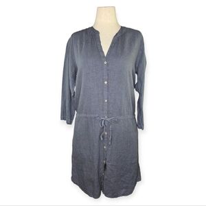 Fresh & Free 100% Linen Button Front Drawstring Shirt Dress Made USA Size M